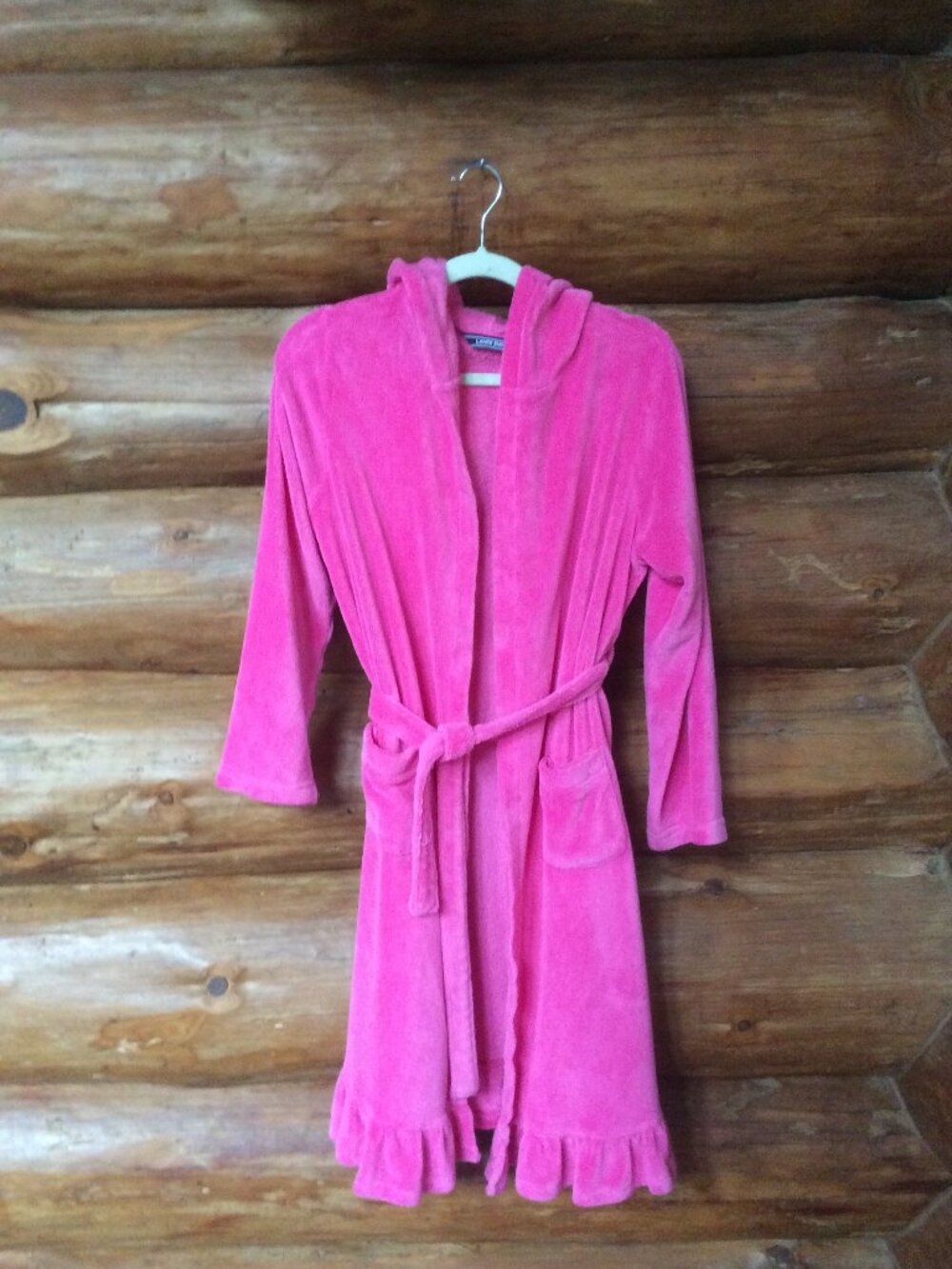 Lands End Barbie Pink Super Soft Cozy Girls Hoodie Robe Ruffled Pockets Size 14